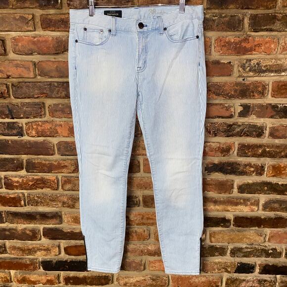 J. Crew Blue & White Pin Stripe Toothpick Zip Ankle Skinny Jeans Women's Size 29 - Picture 2 of 7